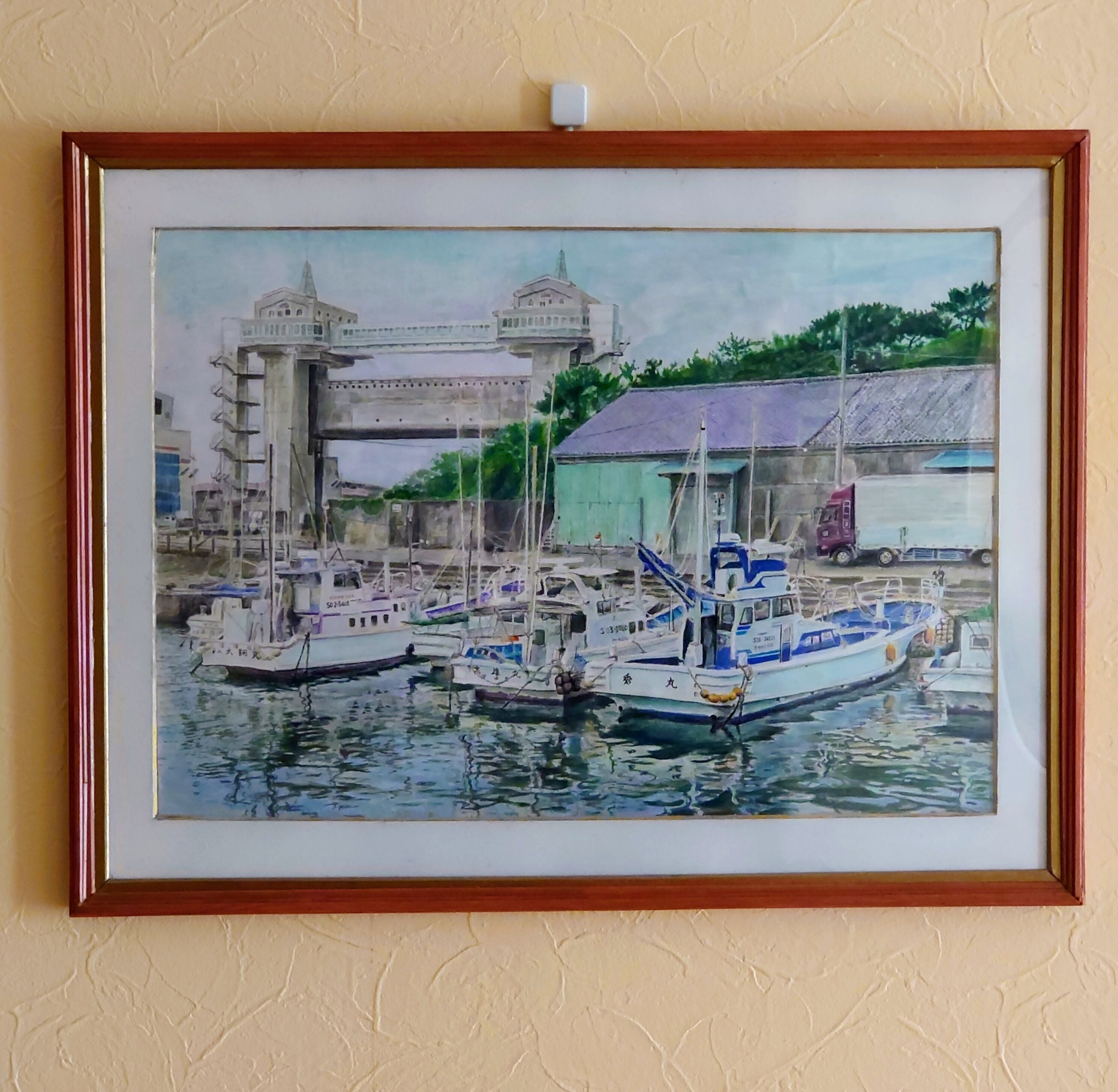 浦賀港の風景 水彩画 額装済み 浦賀港の風景 【公式通販】 額装済み 水彩画 港の風景 額装済み 水彩画