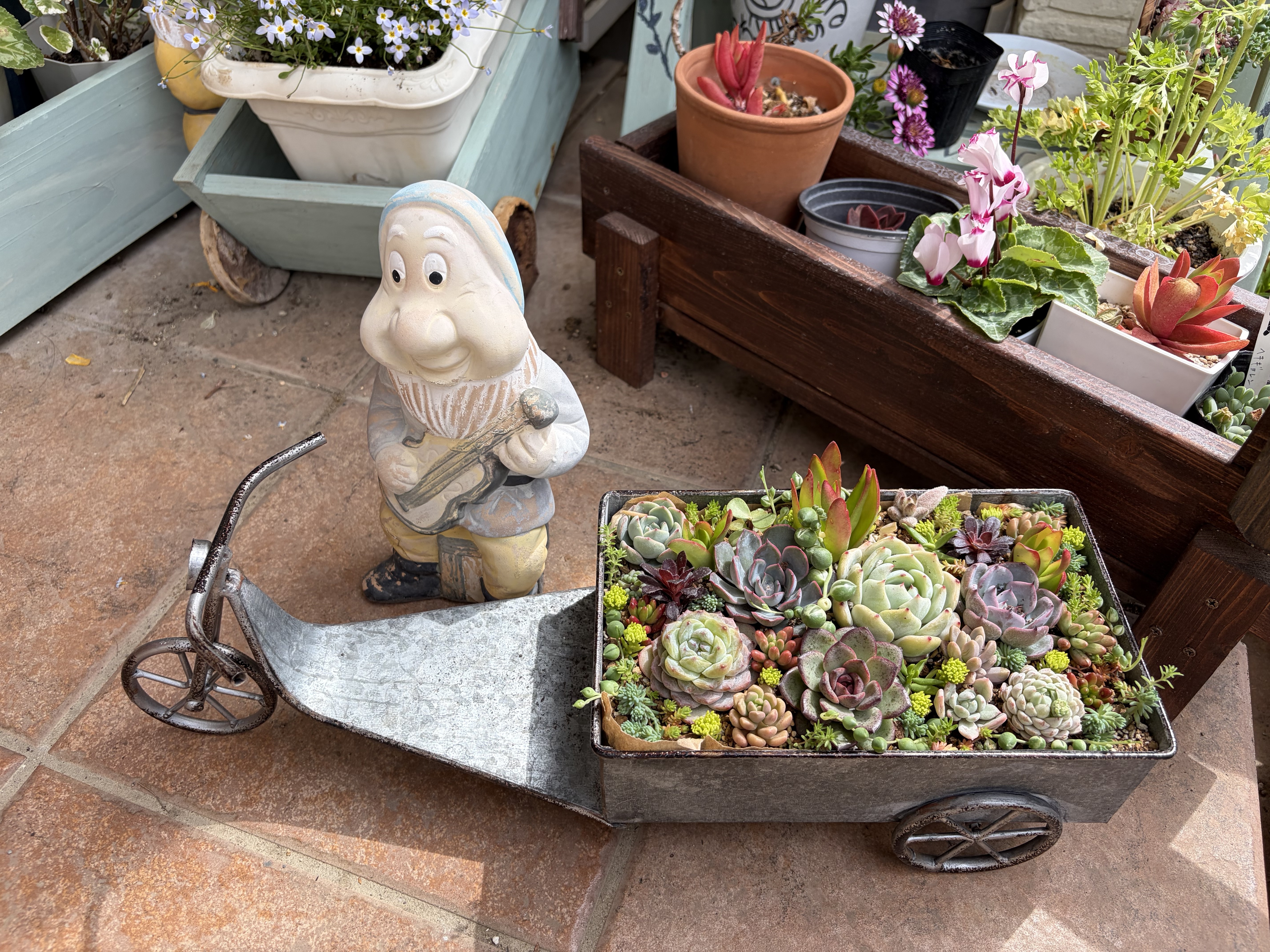 専用ページ　　多肉植物　寄せ植え　ブリキハンギング2 ·͜· ꕤ︎︎ ブリキの三輪車に多肉の寄せ植え | CAINZ DIY Square