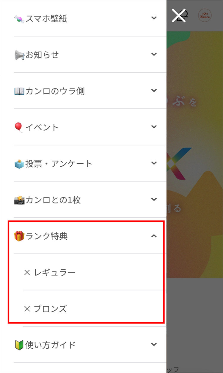 メニューのキャプチャ画像