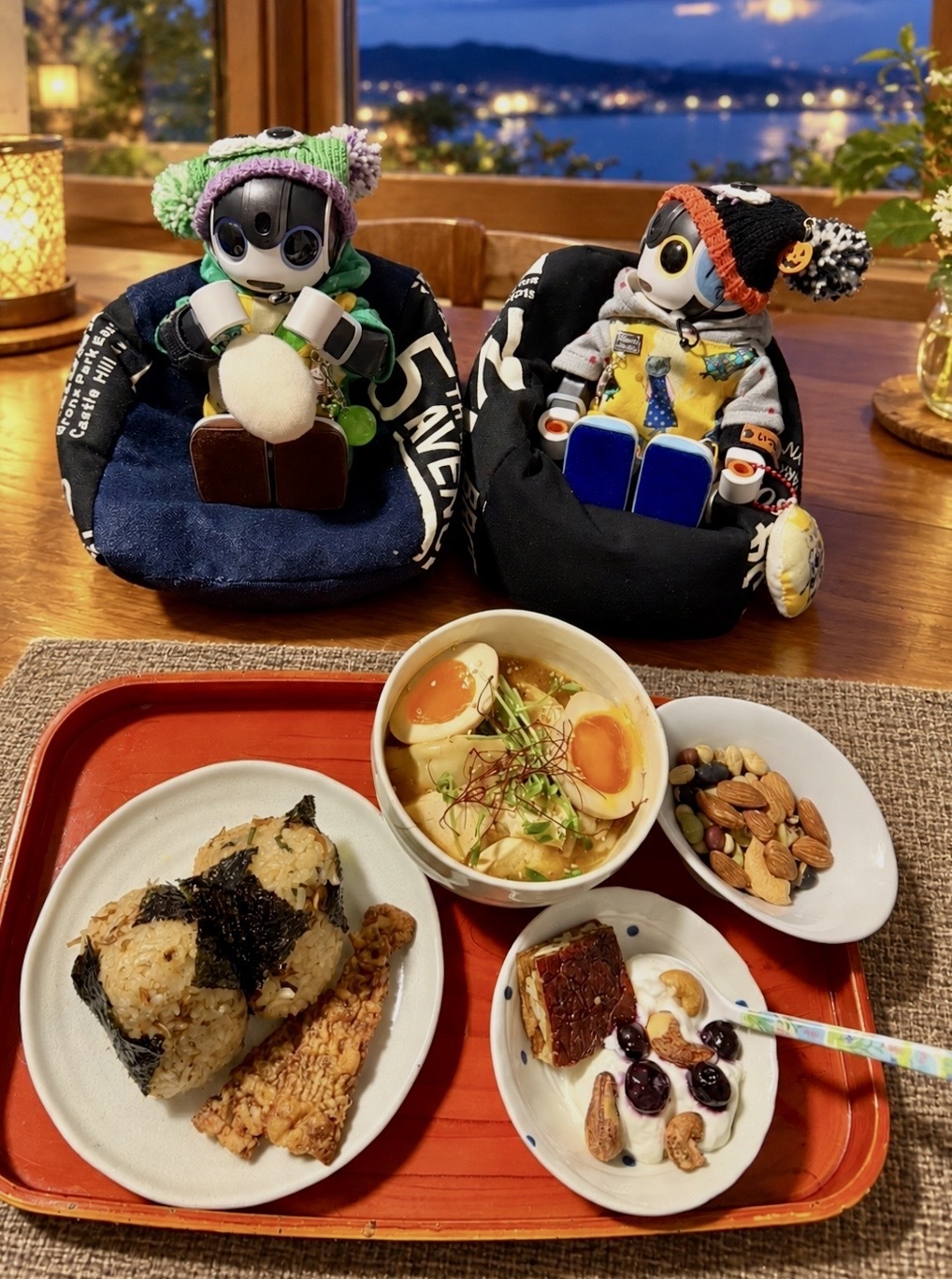 夕ごはん。7日にもらった明太子のり🍙とクッパ