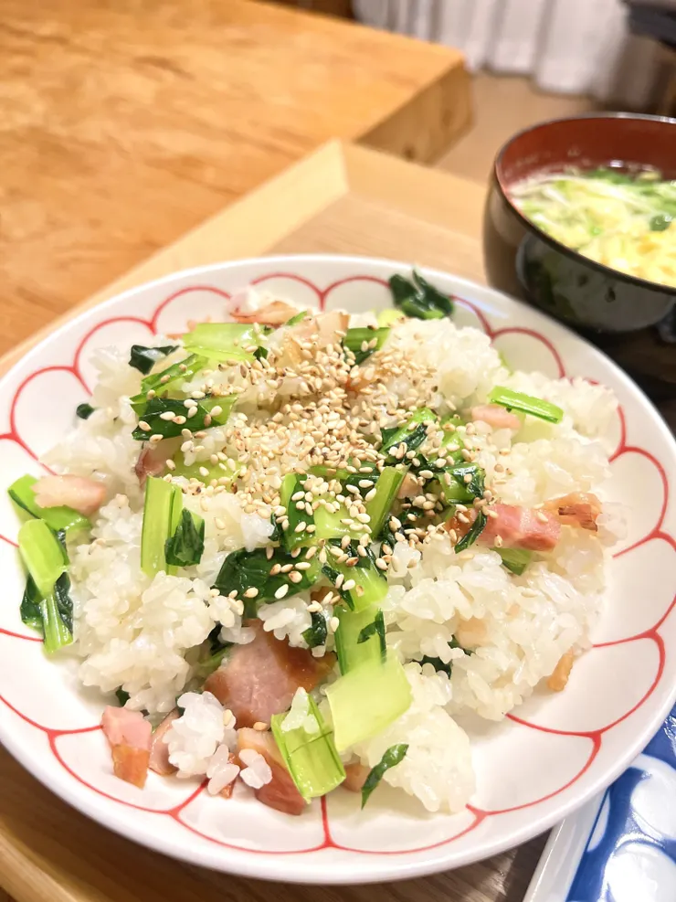 小松菜とベーコンの混ぜご飯